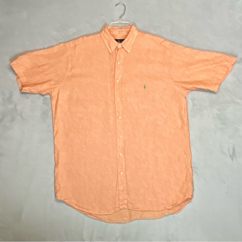 Ralph Lauren 100% Linen Shirt Men LT Orange Short Sleeve Coastal Preppy Cruise